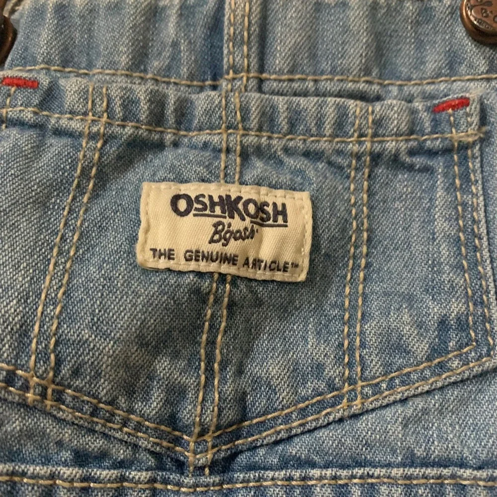 OshKosh B'gosh 18 months Baby Girls Denim Overall Dress Patchwork Blue Red White